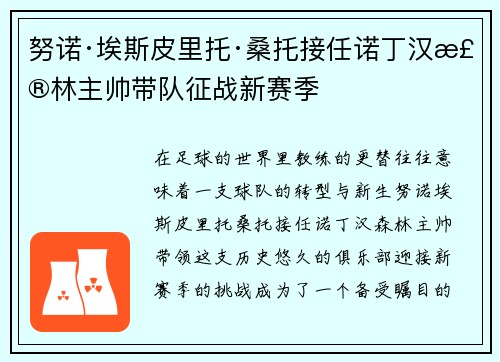 努诺·埃斯皮里托·桑托接任诺丁汉森林主帅带队征战新赛季 努诺·埃斯皮里托·桑托接任诺丁汉森林主帅带队征战新赛季